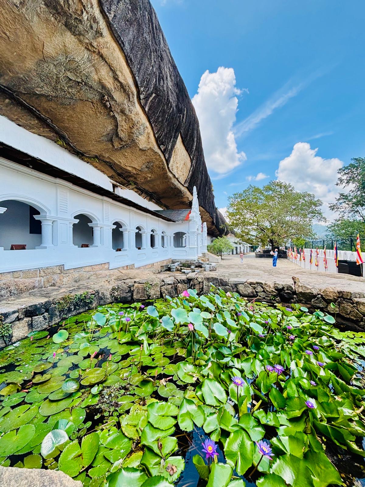Dambulla Cave Temple with lotus pond